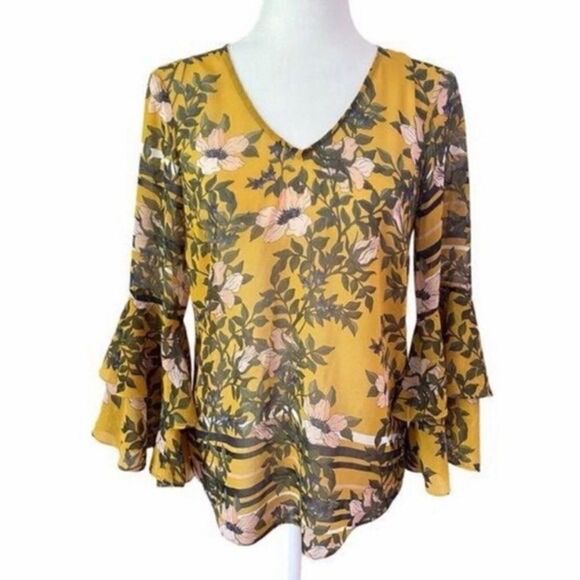 CAbi Yellow and Green Floral Blouse - Picture 6 of 14